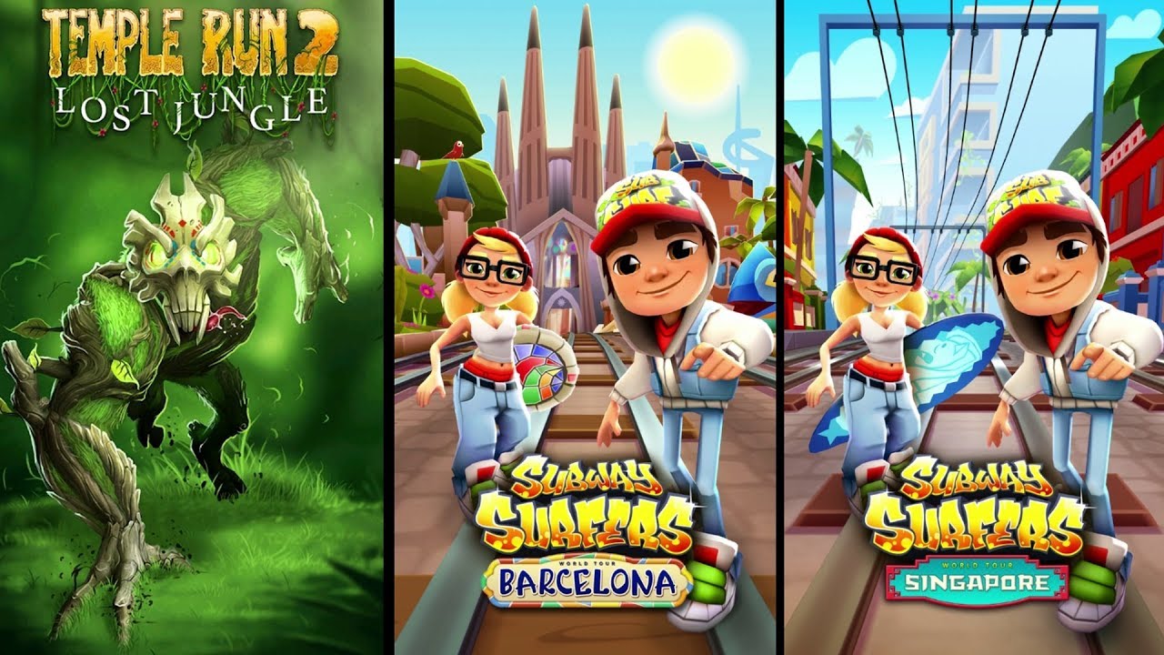 Temple Run 2 Sky Summit Vs Subway Surfers Barcelona Vs Subway Surfers Singapore - Endless Run