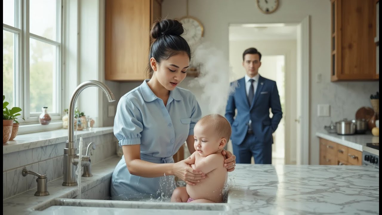Sin niñera, la criada baña al bebé en el lavabo y el padre millonario reacciona sorprendido