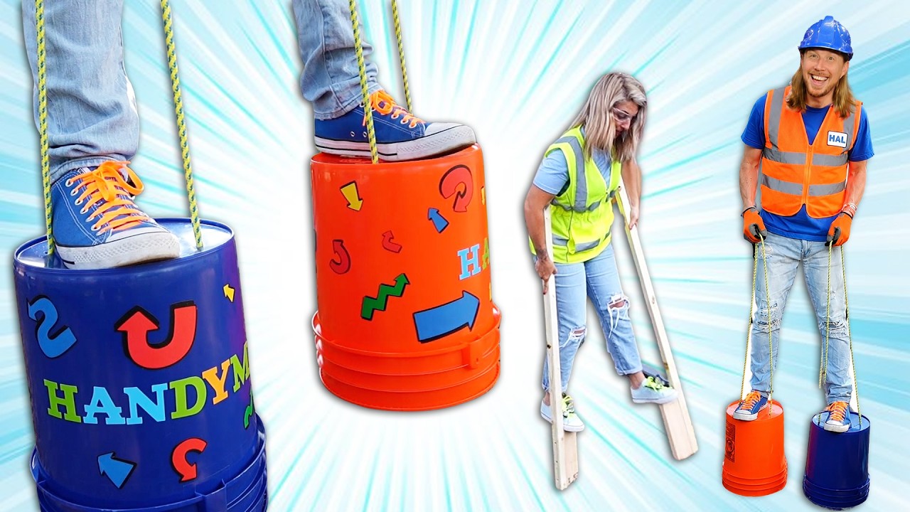 Złota Rączka Hal buduje szczudła z wiaderek! | Fajny projekt budowlany DIY dla dzieci | Narzędzia...