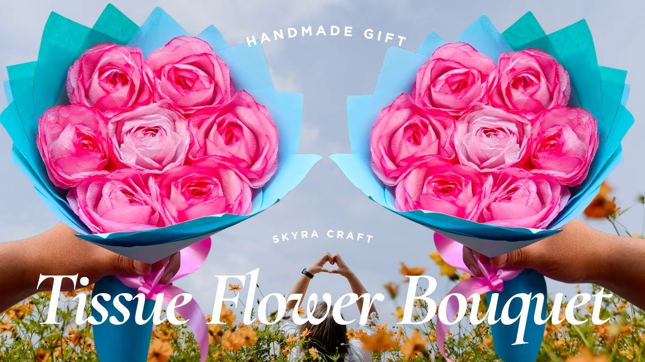 Tissue Paper Rose Bouquet / How To Make Flower Bouquet /Tissue Paper Rose @SkyraCraft #papercraft 