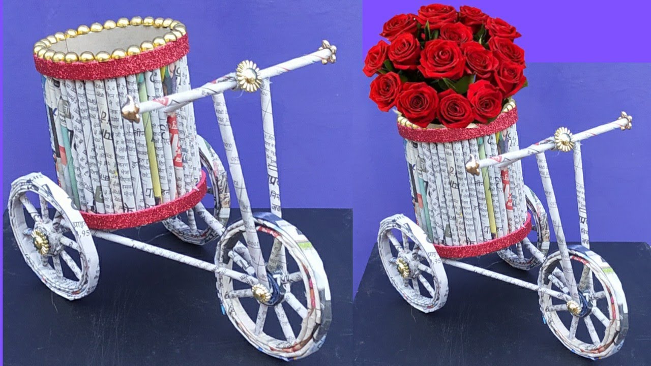 News Paper Cycle Stand | Cycle Flower Pot | Newspaper Craft Ideas