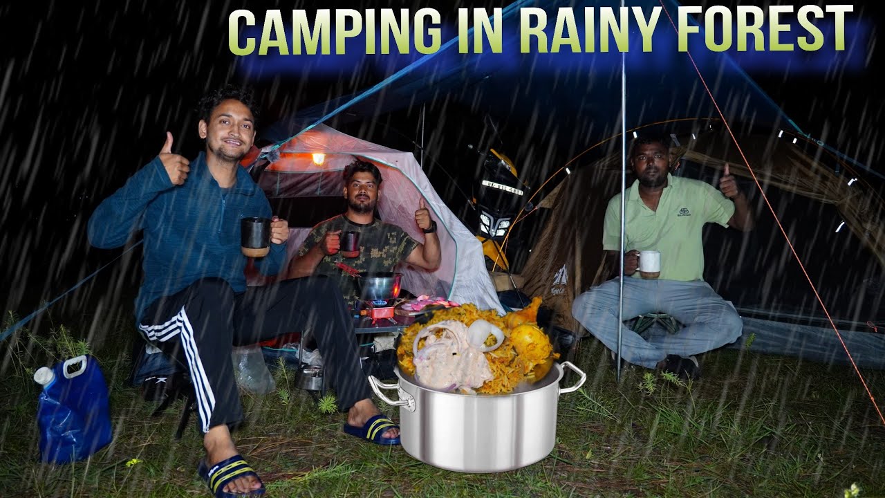 Epic Group Camping Adventure In Rainy Forest | Heavy Rain, Bonfire & Nature sounds #raincamping 