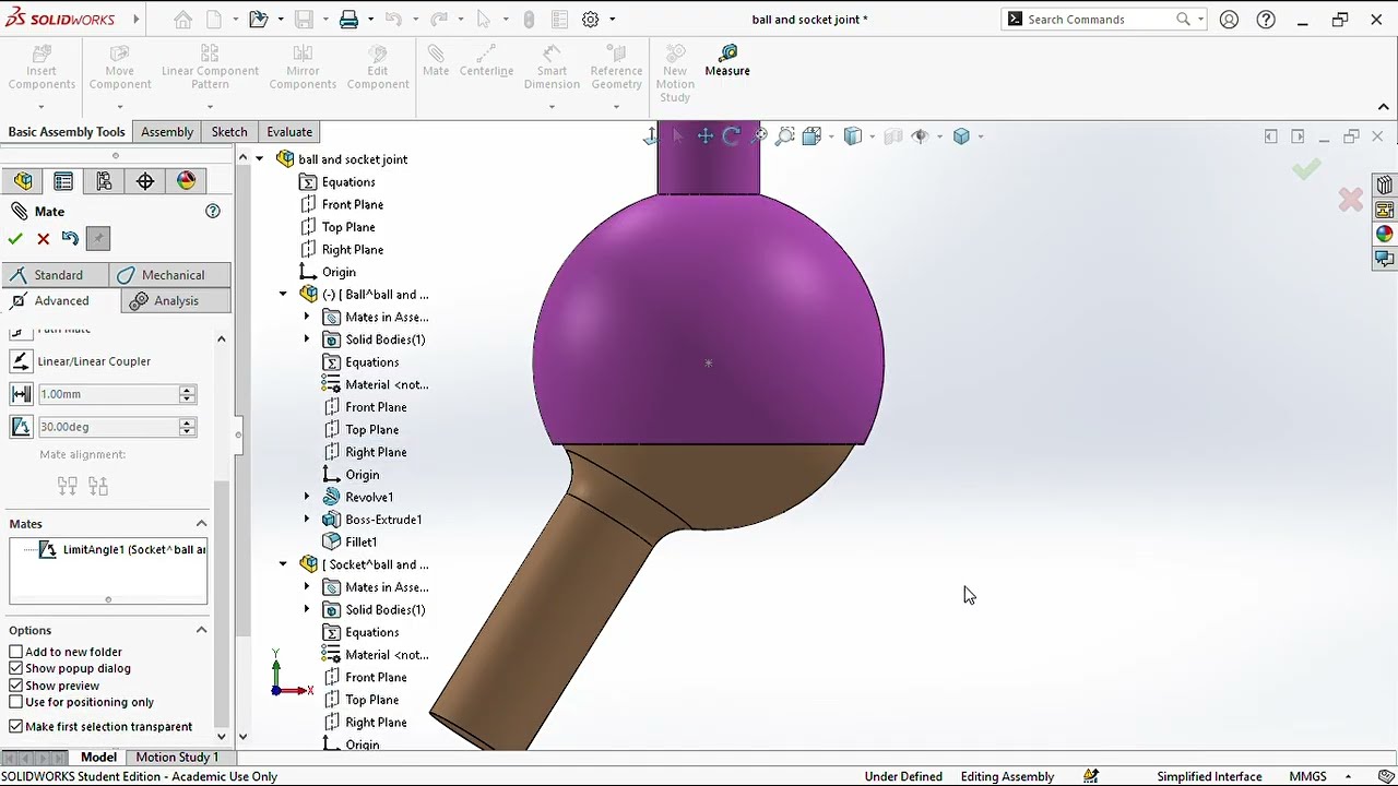 BALL AND SOCKET JOINT , DESIGN, ASSEMBLY AND MATE IN SOLIDWORKS 