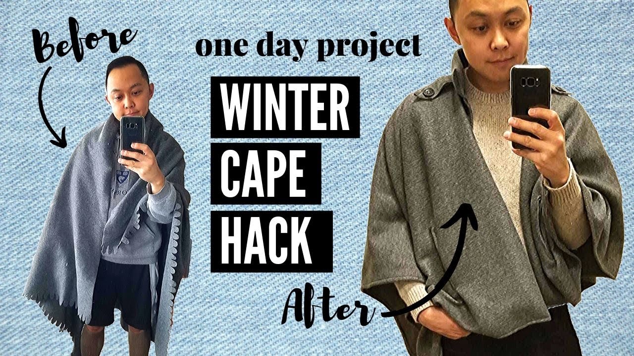 Transformed an IKEA blanket into a WINTER CAPE DIY