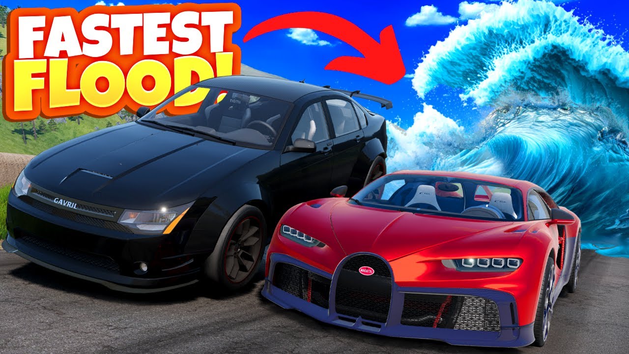 Escaping a 200 MPH FLOOD in a Bugatti?! (BeamNG Drive Mods)