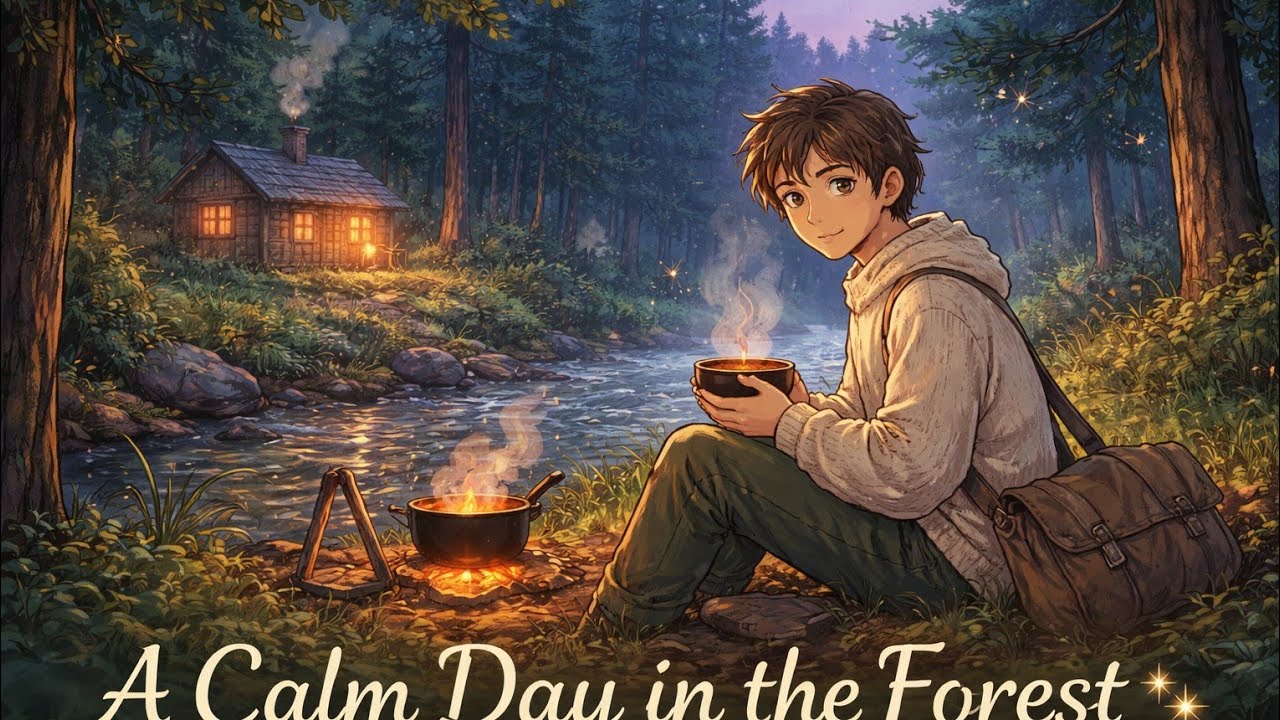 A calm day in the forest (alone fishing and cooking)Ghibli Inspired Style  ASMR ghibli studio