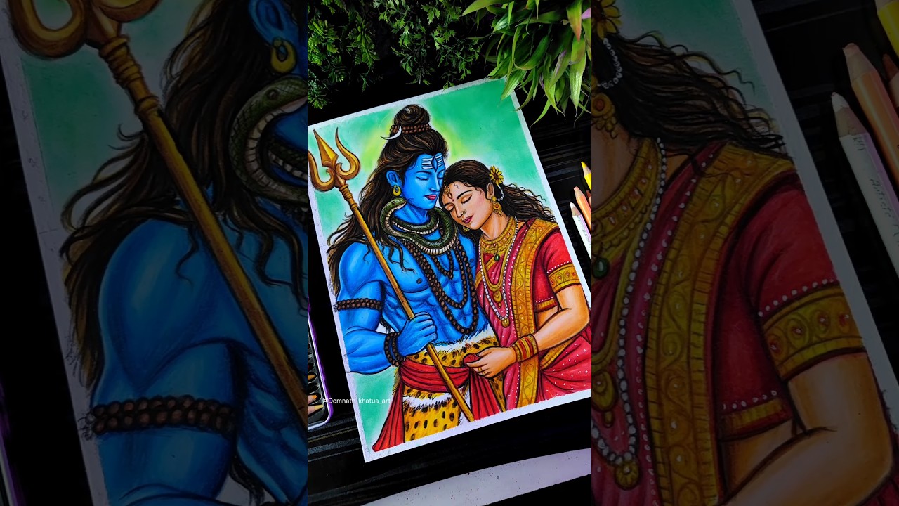 Shiva Parvati Drawing Colour 😍❤️ MahaShivratri Mahadev Drawing #shorts #shivparvati #mahadev #art