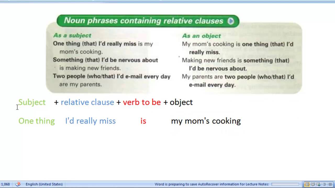 Noun phrases containing relative clauses as subjects