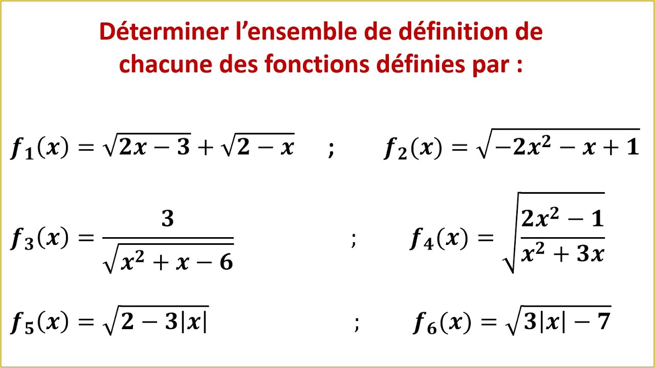 Domaine de définition : fonctions avec racine carrée et valeur absolue - TRONC COMMUN SCIENTIFIQUE