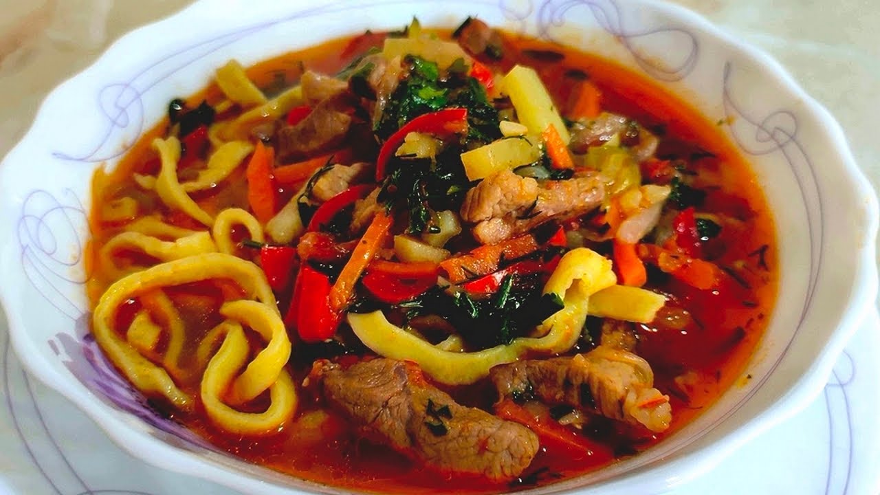 ЛАГМАН С ДОМАШНЕЙ ЛАПШОЙ🍜ОЧЕНЬ ВКУСНЫЙ РЕЦЕПТ❤️Ольгины Рецепты.
