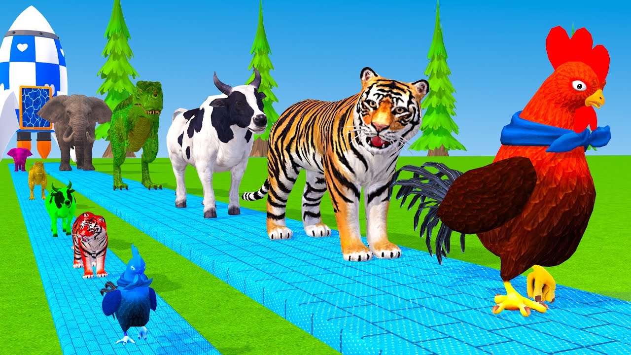 Long Slide Game With Cow Elephant Gorilla Hippopotamus Tiger 3d Animal Game Funny 3d Animals