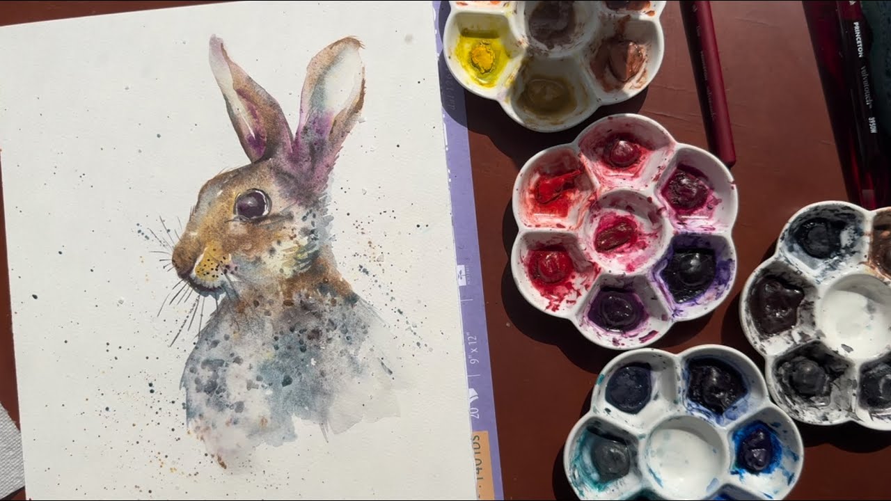 Paint this easy, no-sketch watercolor bunny using salt for texture effect