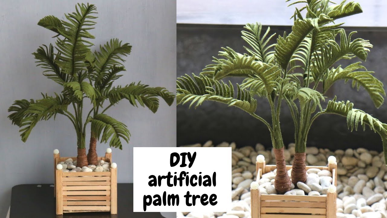 DIY artificial palm tree | POPSICLE STICK CRAFTS IDEAS | bunga hiasan dinding dari stik es krim