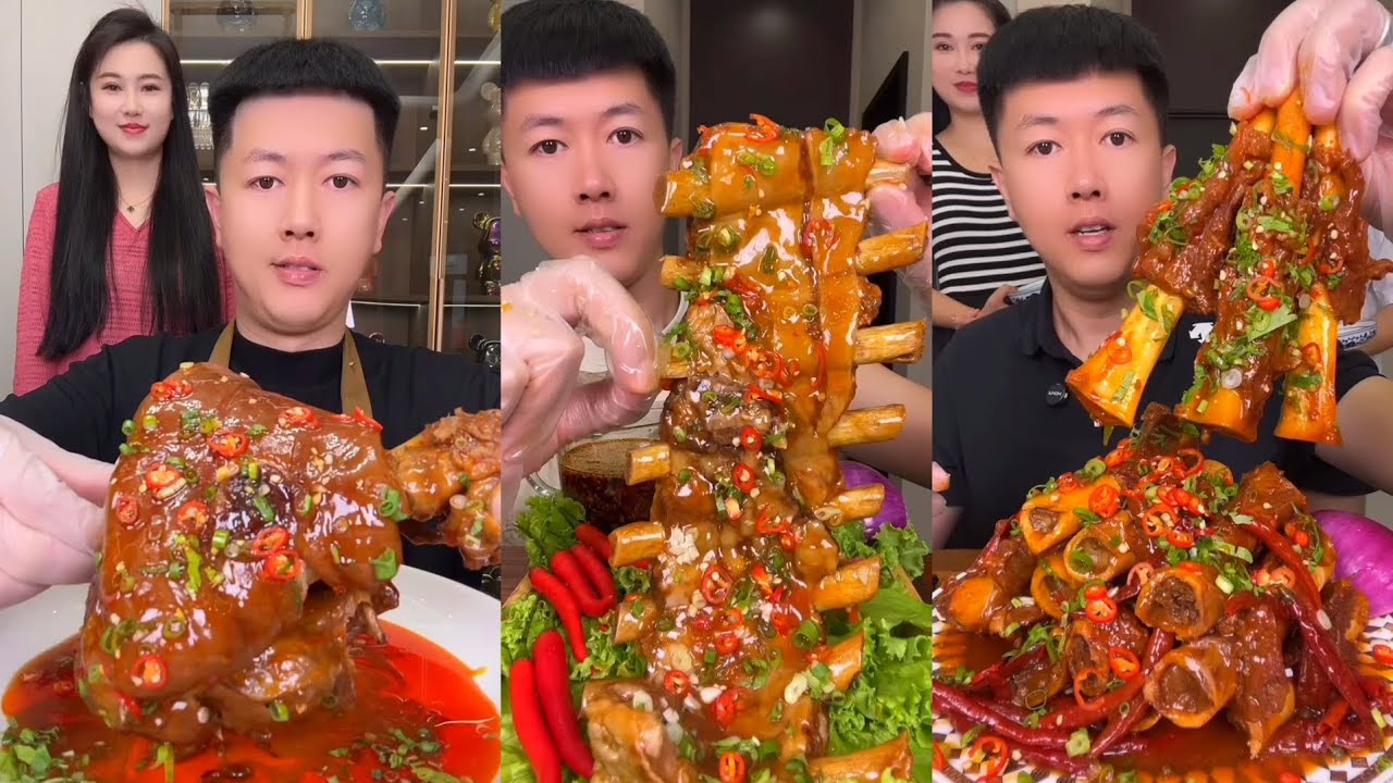 ASMR MUKBANG | BRAISED PORK KNUCKLE | SPICY MUTTON BONE EATING