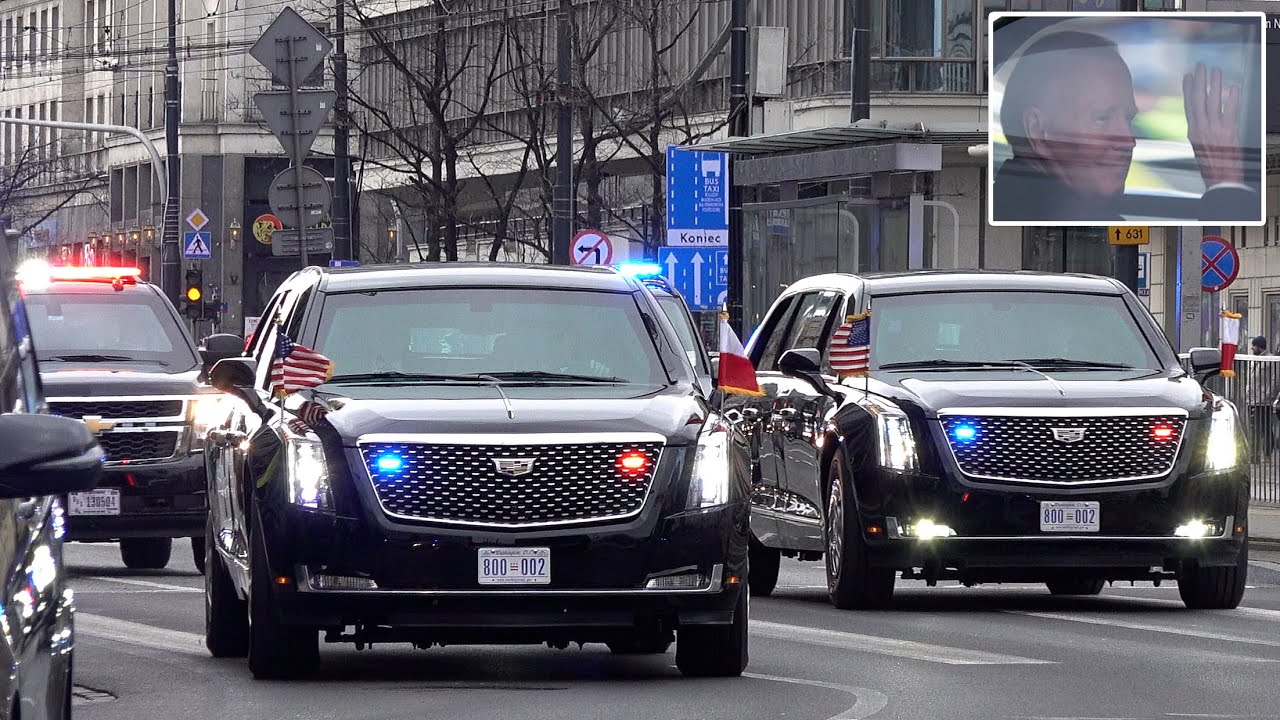 Joe Biden's presidential motorcade in Poland, huge police lockdown 🇺🇸 🇵🇱