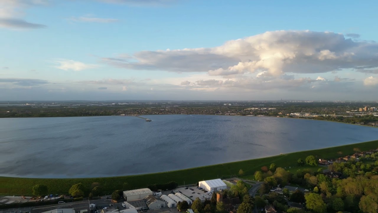 Drone Footage of Queen Mary Reservoir in the Borough of Spelthorne in Surrey