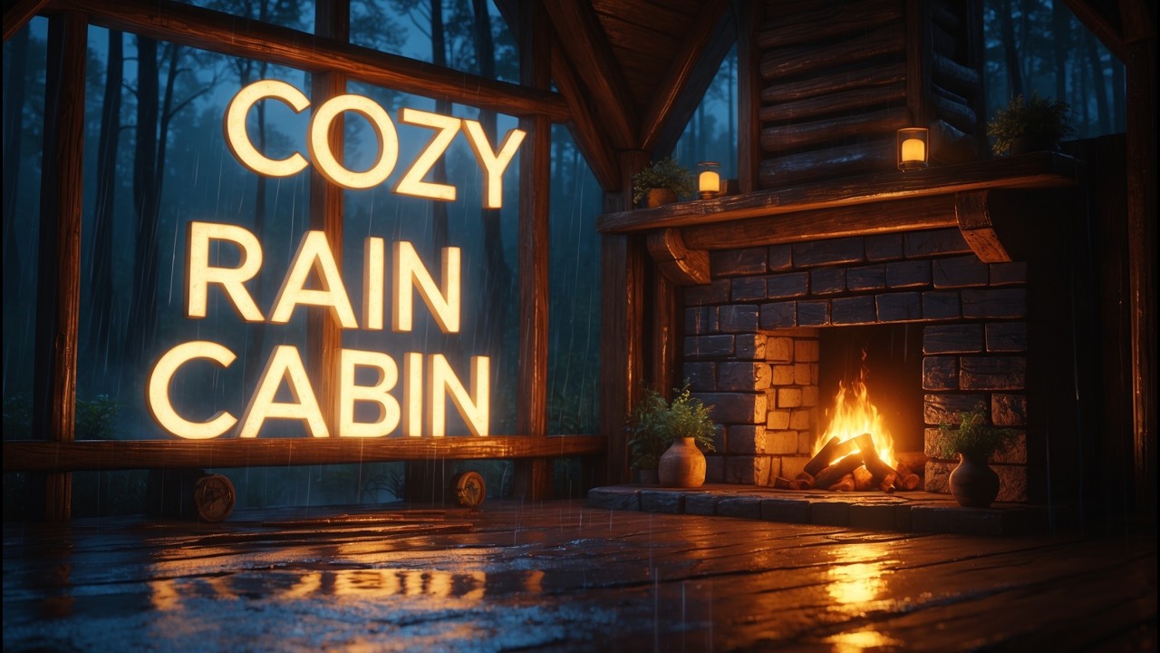 Cozy Cabin Fireplace & Rain on Window 2 hours of relaxing sleep sounds 