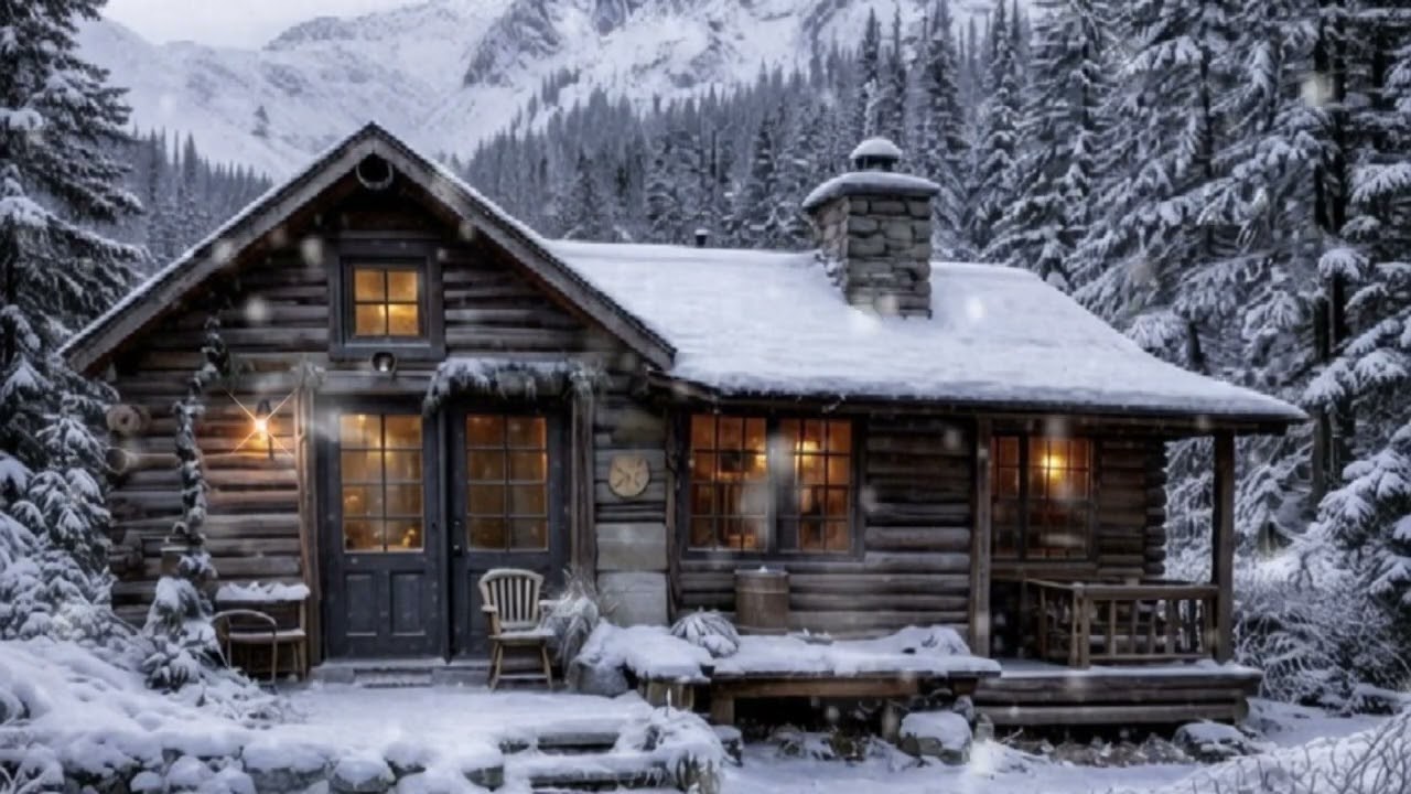 Snowy Log Cabin ❄️Soft Ambient Original Music ❄️Wind- Fall Asleep Stress Gone