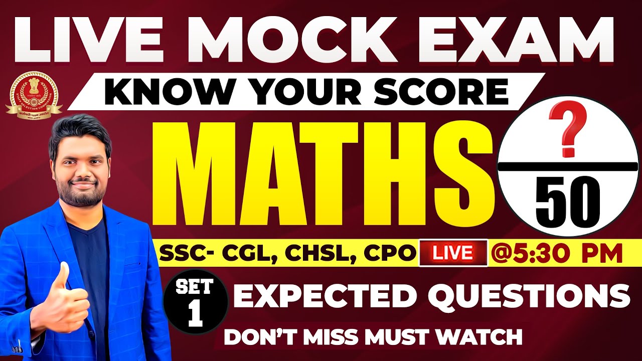 Maths Mock Paper Explanation SET-1 |Most Expected Questions in Upcoming SSC CGL,CHSL,MTS STENO EXAMS