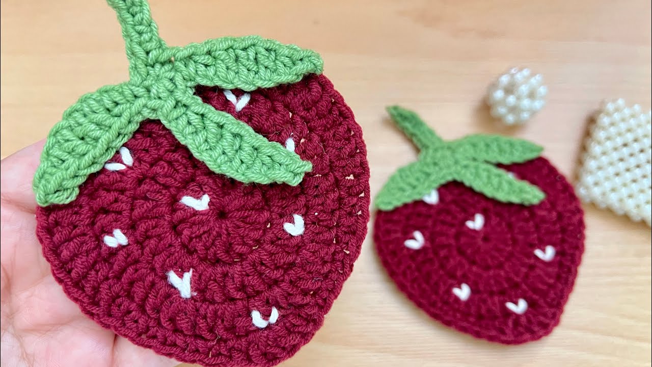 Crochet strawberry coaster