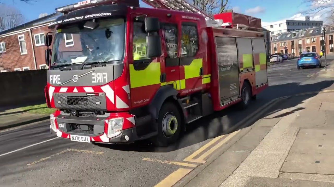 Fire Engines, Ambulances and Police responding in Newcastle.