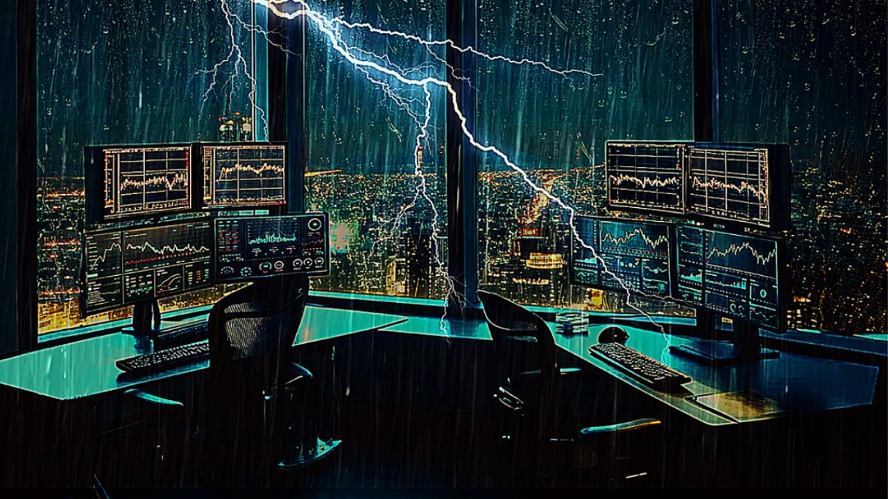 Trader's Desk Thunderstorm  – 10 hours of Heavy Rain and Thunder Rumble Ambience