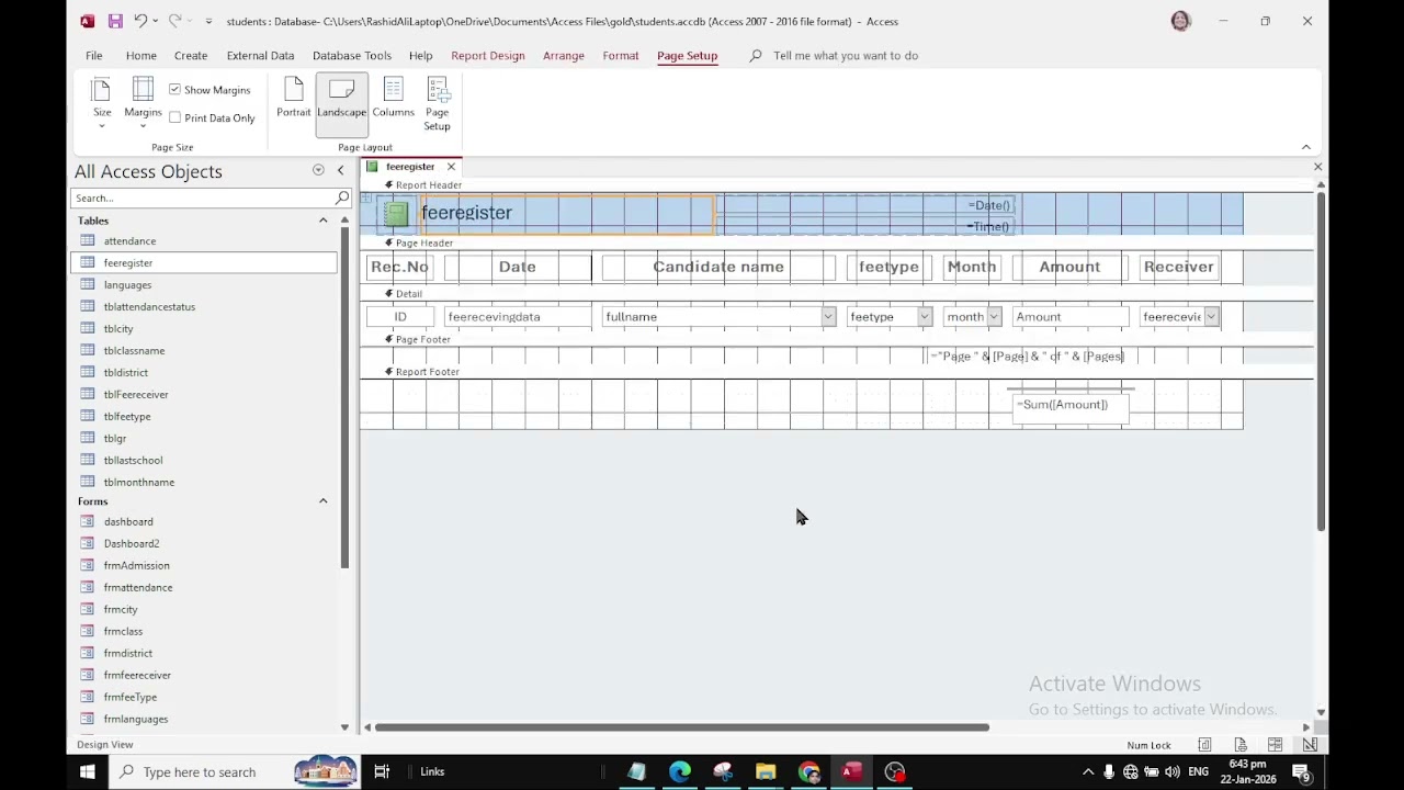 Creating demo  Fee Reports of All Studnets in Ms Access