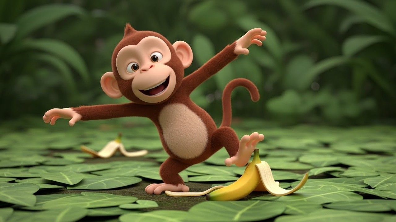 Глупая обезьянка поскользнулась на банане — Ой! 🐒🍌😲 | Мультфильм для детей и весёлые приключения