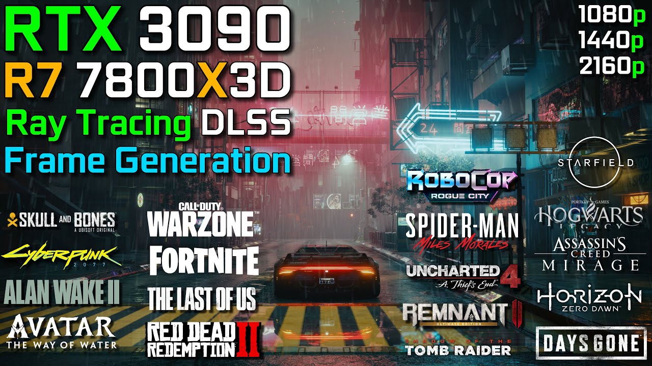 RTX 3090 + RYZEN 7 7800X3D | Test in 20 Games | 1080p - 1440p & 4K | Ray Tracing + DLSS + FG | 2024