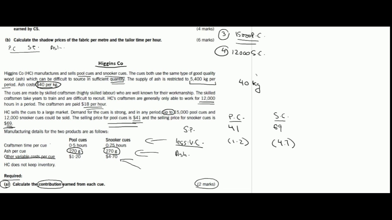 linear programming past paper higgins company part 1 of 4