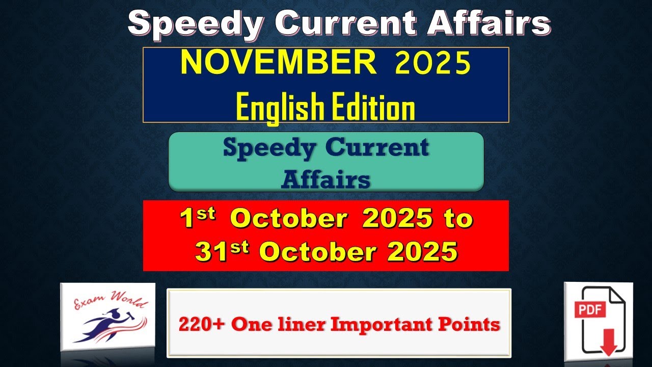 Speedy current Affairs November 2025 in English | One Liner Current Affairs in English #speedy