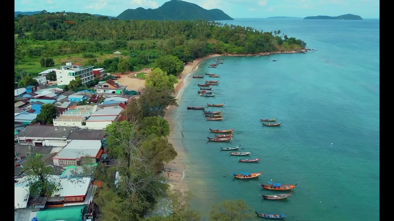 Drone flight above the Fisherman&rsquo;s Village at Rawai Beach, Phuket, Thailand
