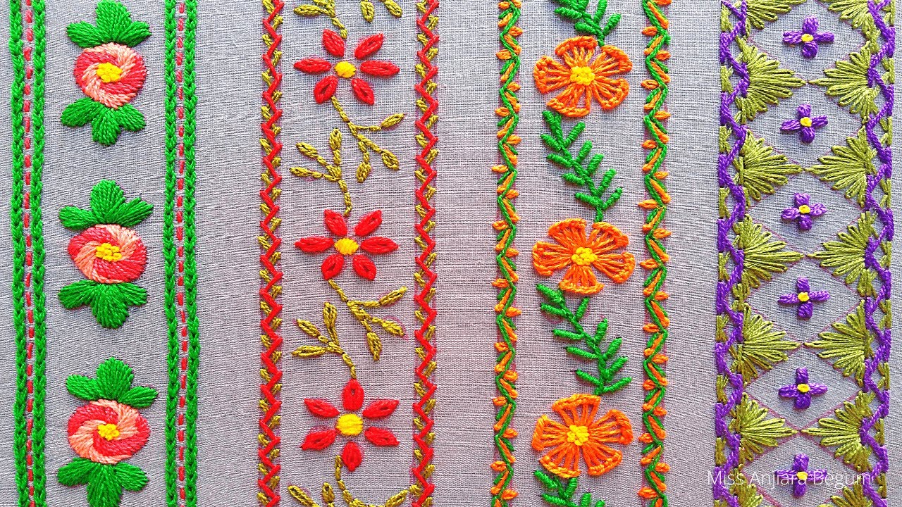 Embroidery, Hand Embroidery Border Design, Beautiful Borderline Embroidery for All Dress-235