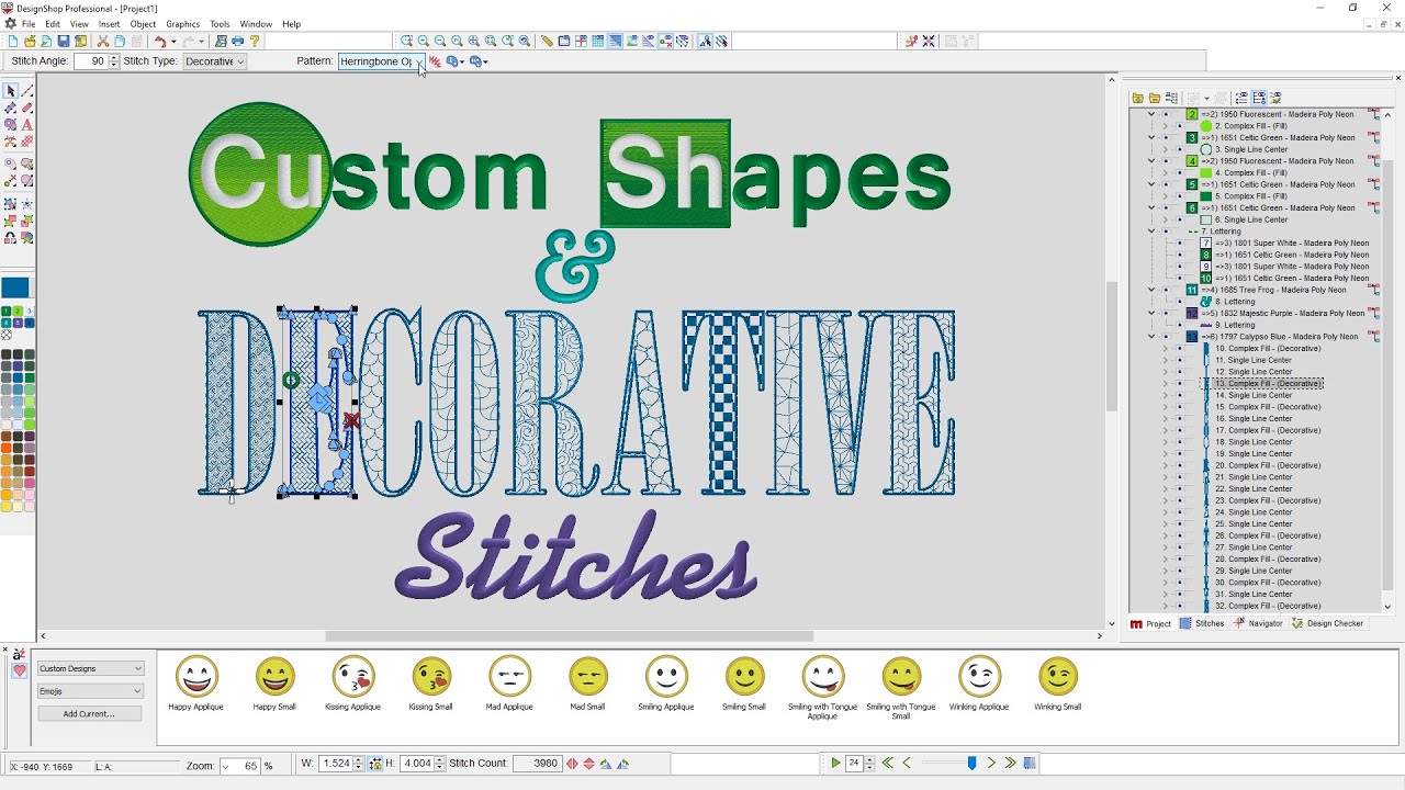 Custom Shapes & Decorative Stitches