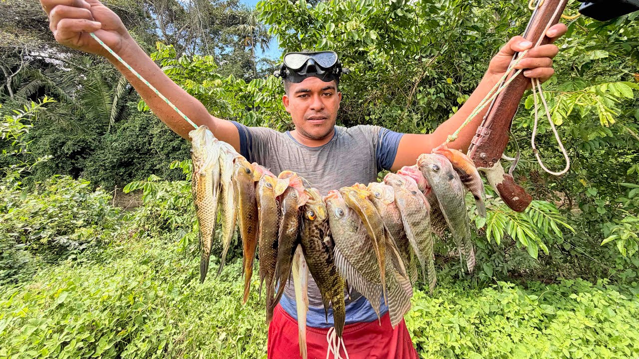 Tuvimos una Hermosa pesca con arpón, habían lagartos 🐊 en este río 😱