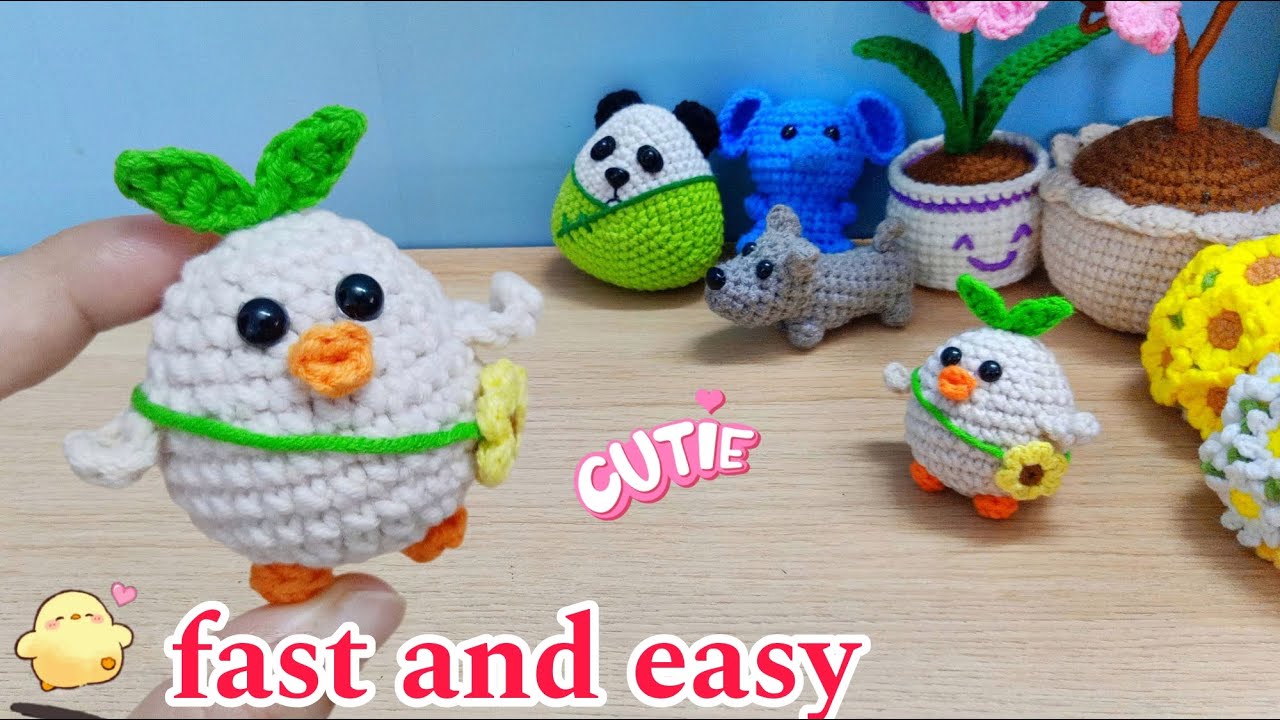Crochet chicken keychain | Hướng dẫn móc gà con mọc mầm cây làm móc khóa
