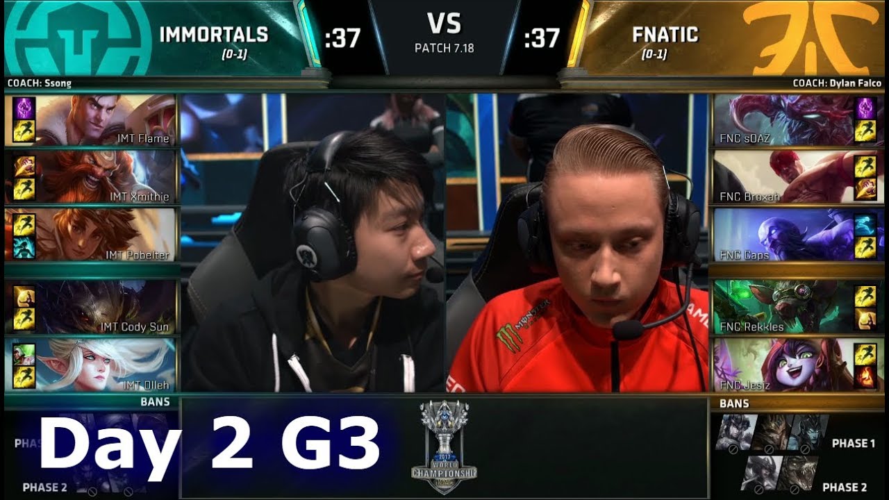 Immortals vs Fnatic | Day 2 Main Group Stage S7 LoL Worlds 2017 | IMT vs FNC G1