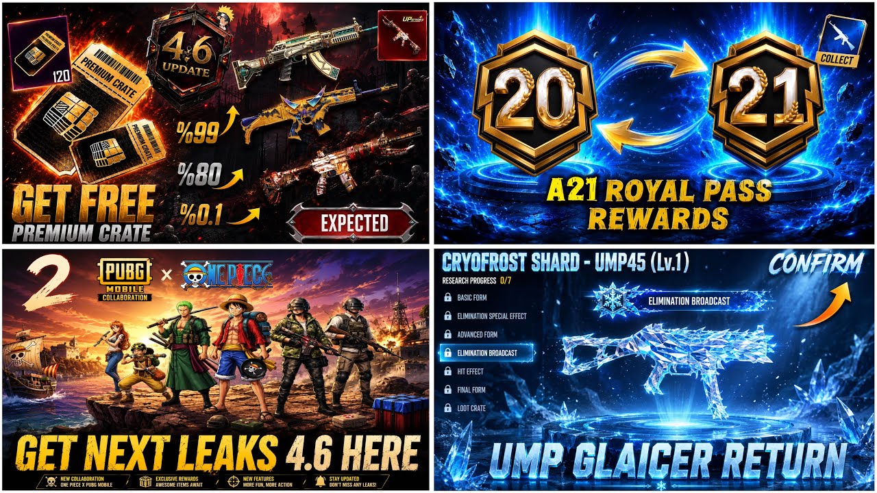 Leaks 4.6🔥A21 Royal Pass Rewards // Next Premium Crate&rsquo; UMP45 Glacier / Vampri Theme 4.6