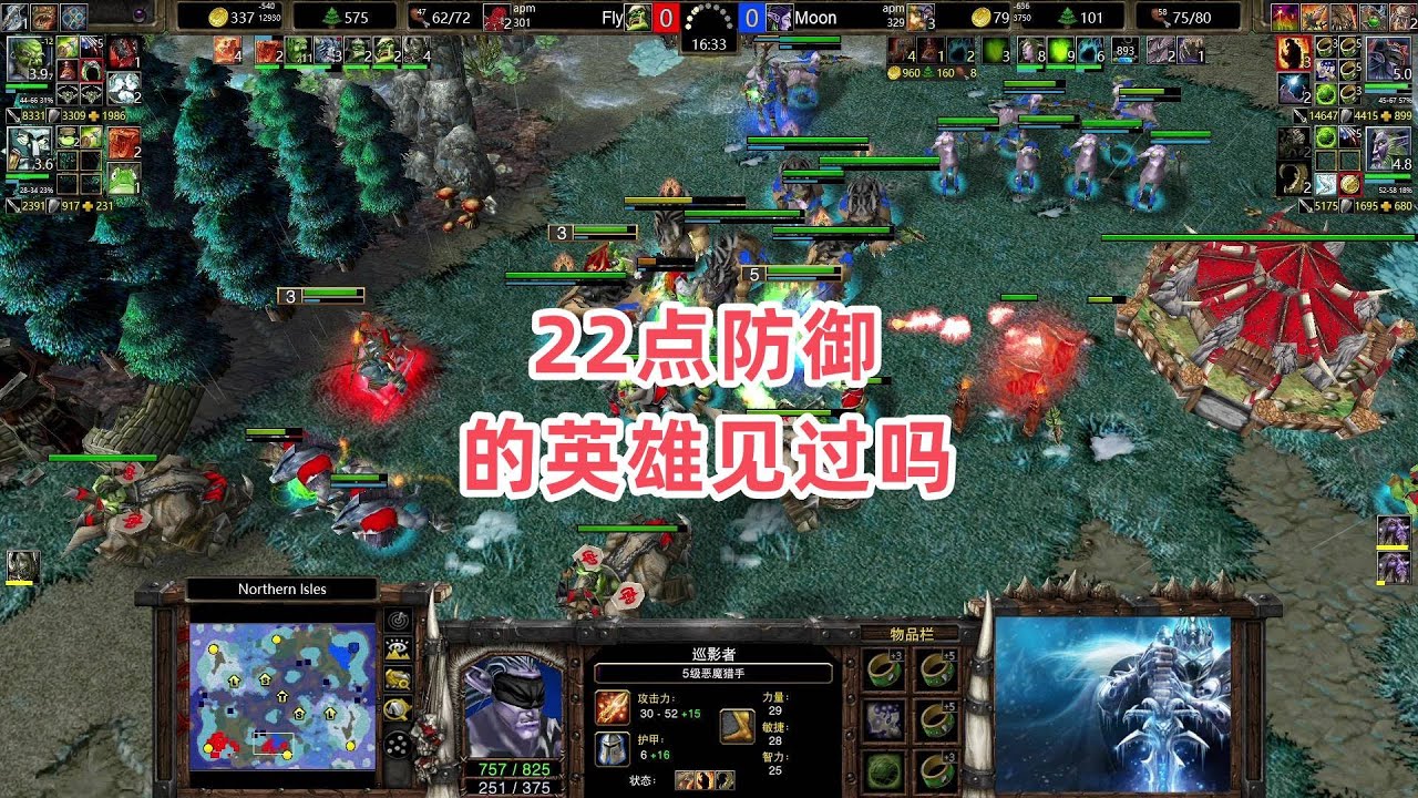 22点防御的英雄见过吗 魔兽争霸3大帝解说 Moon vs Fly NI