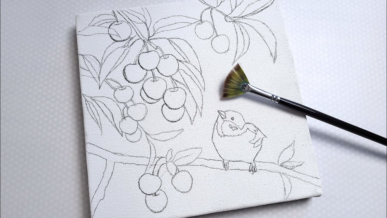 How To Paint Sparrow And Cherries / Acrylic Painting Step By Step