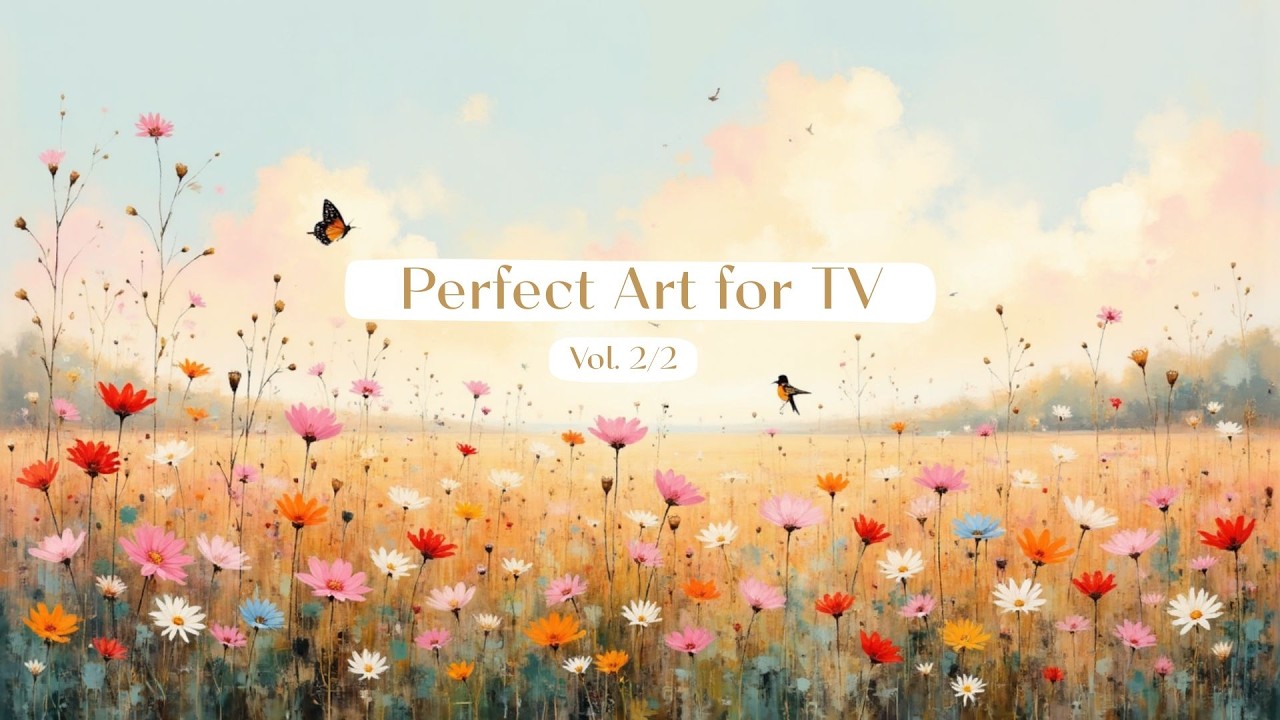 (Vol. 2/2) Wildflowers Painting, Watercolor, art for your tv, | Framed TV Art Screensaver