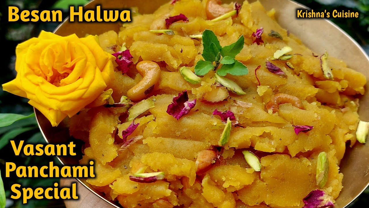 Vasant Panchami Special || Besan Halwa Recipe || Iskcon Prasad || Krishna's Cuisine #basantpanchmi