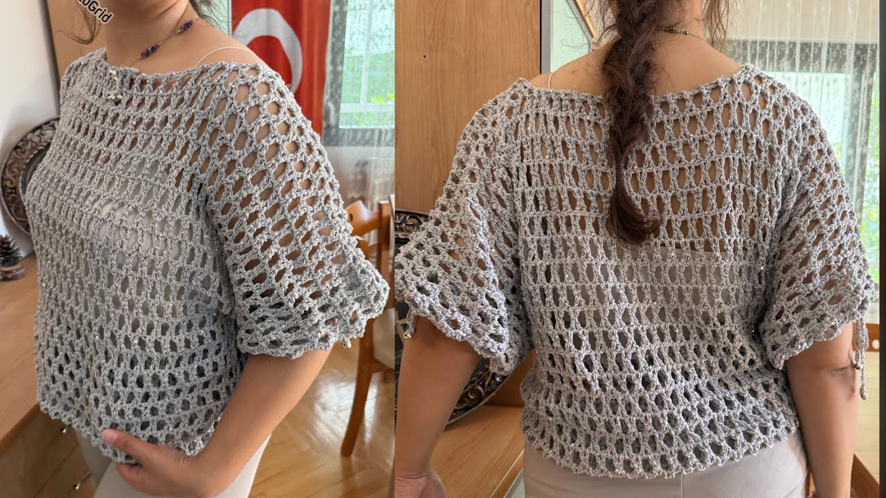Изготовление блузки из сетки крючком с блестками и блестками #crochet #diy #blouse