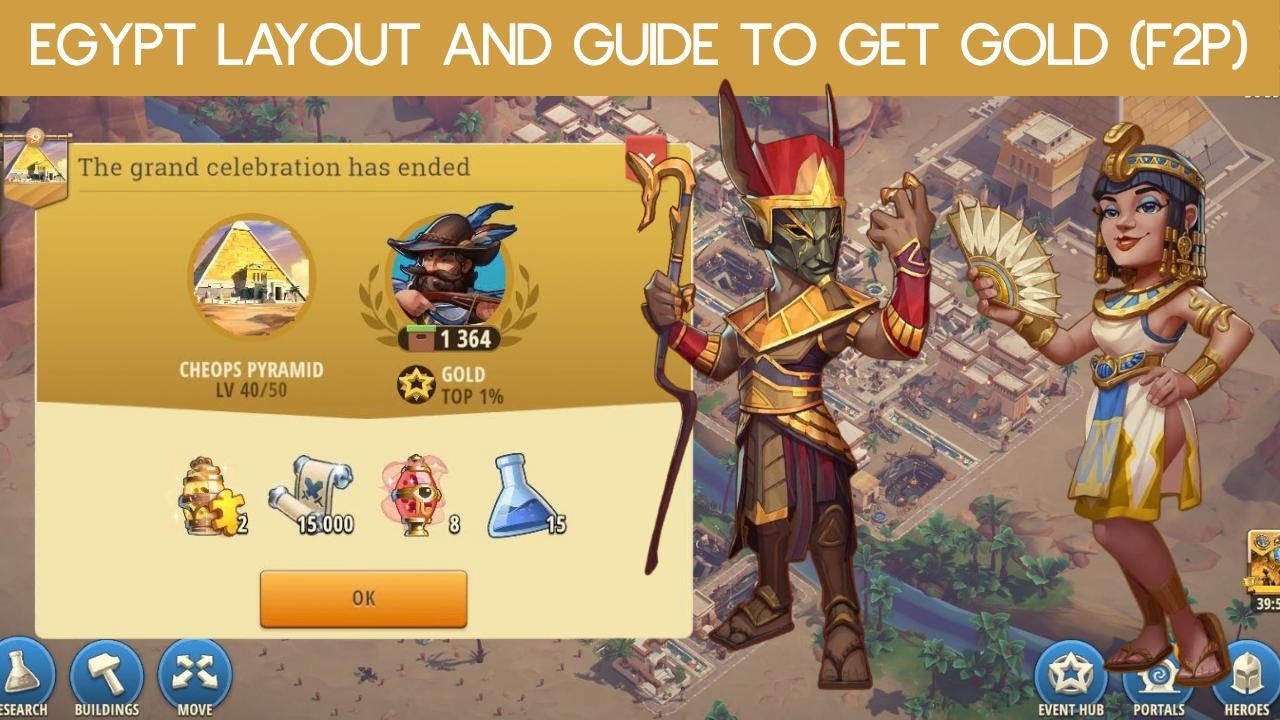 Egypt base layout and guide to get gold (100% F2P) in HoH : Heroes of History