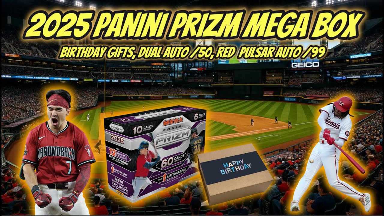 First Look 👀 2025 Prizm Mega Boxes 🎁 Birthday Gifts - Dual Auto /50, red pulsar auto /99, & More!