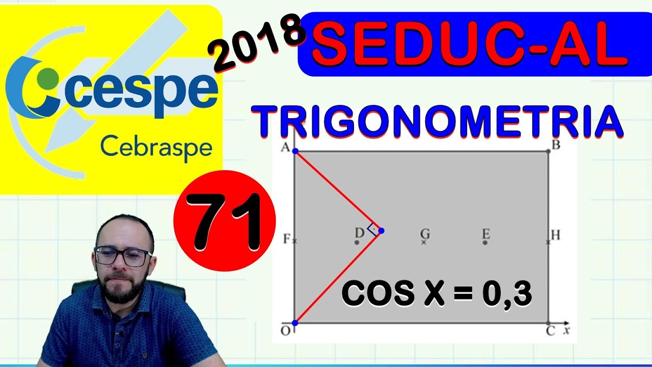 📚 CESPE/CEBRASPE - SEDUC-AL/2018 - QUESTÃO 71 - triângulo retângulo, cos =0,3  (MATEMÁTICA)