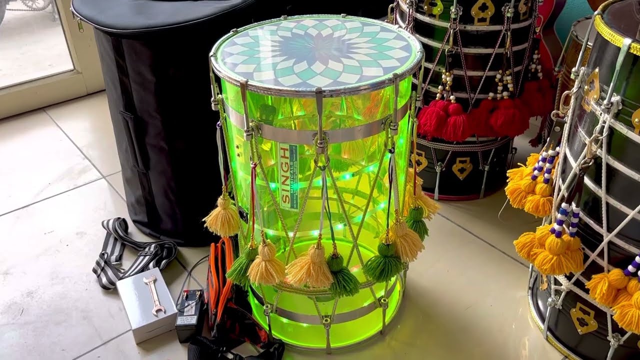 7mm Heavy Fiber Sheet Bhangra Dhol With LED Light & Mic🎤| Worldwide Shipping📦🚚✈️🌏| ☎️ 8689000220