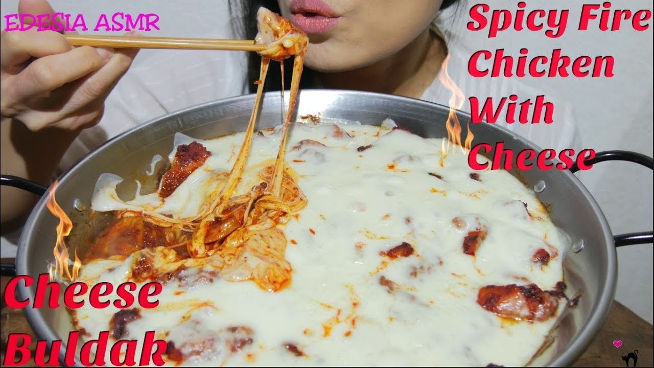 ASMR 咀嚼音🔥Fire Chicken With Cheese チーズブルダック 韓式起司辣雞 치즈불닭 Poulet épicé au fromage *EATING SOUND*