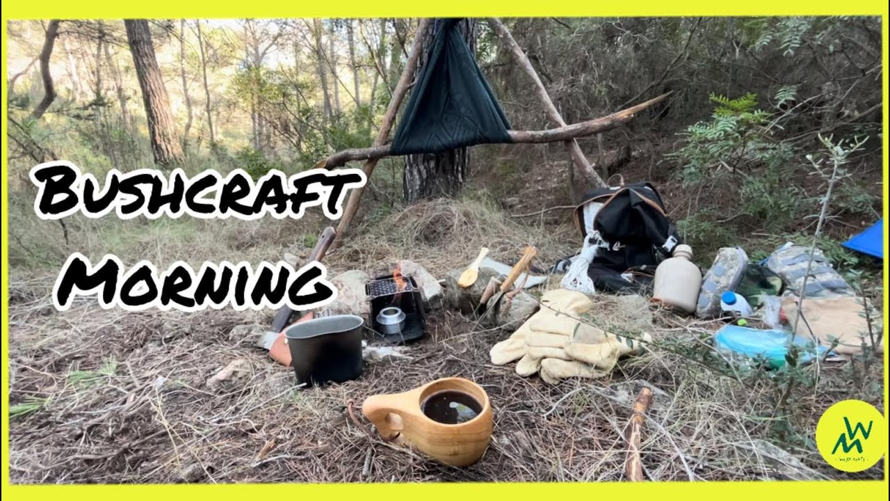 Solo Bushcraft - Hornillo alcohol, cuchara madera, silla bushcraft - ASMR - stove, spoon, kuksa