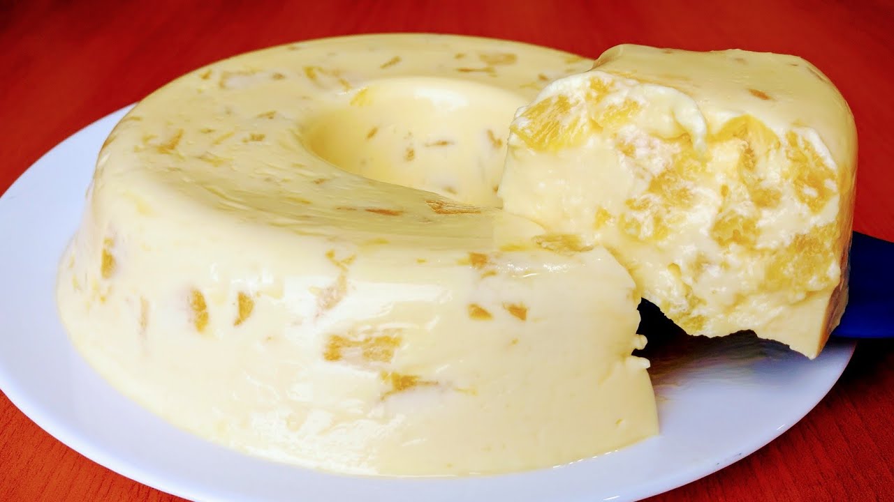 Duvido você comer só um pedaço desse pudim de abacaxi 🍍